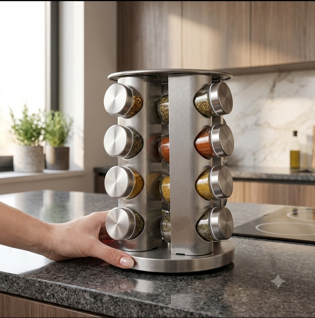 Especiero Giratorio 360° Acero Inoxidable - 16 Frascos